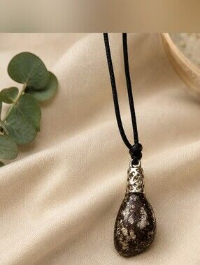Silver Brown Jasper Teardrop Pendant Necklace